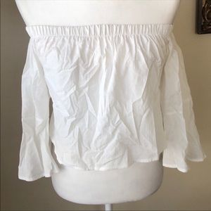 White Off the Shoulder Long Sleeve Crop Top